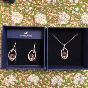 Swarovski Pink Crystal Lotus Necklace and Earrings